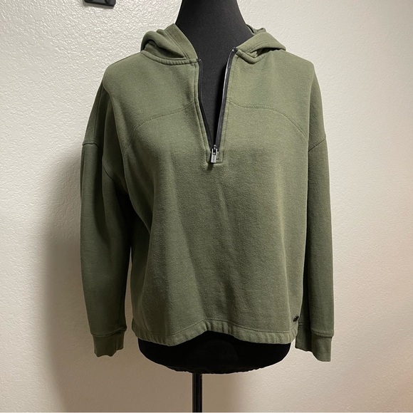 DKNY Half Zip Army Green Hooded Sweater Medium - Picture 2 of 8